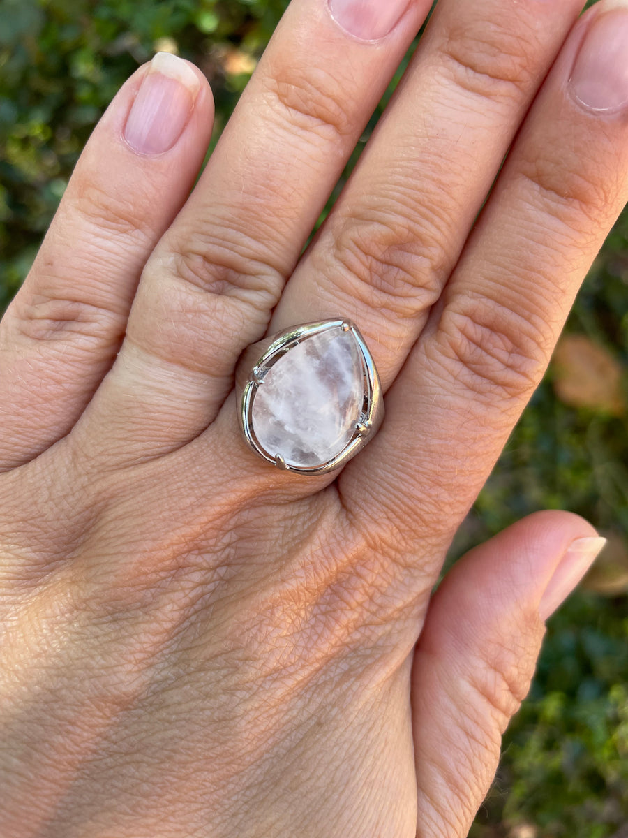 Bague r glable forme goutte en Cristal de roche naturel boutique