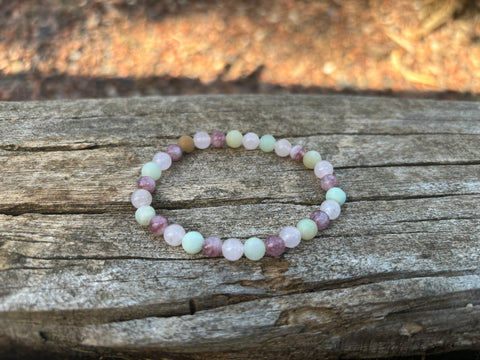 Bracelet élastique de Lithothérapie "Triple Protection" Quartz Rose, Amazonite et Lépidolite, Made in France