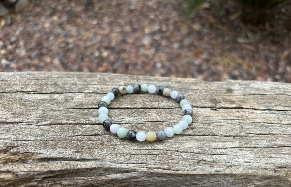 Bracelet élastique de Lithothérapie en Labradorite, Aigue Marine et Amazonite, Made in France