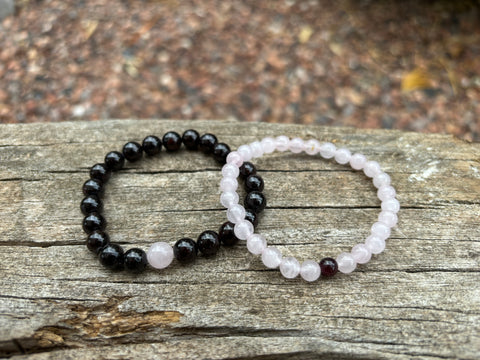 Bracelets élastiques de distance, de couple en  Quartz rose et Grenat