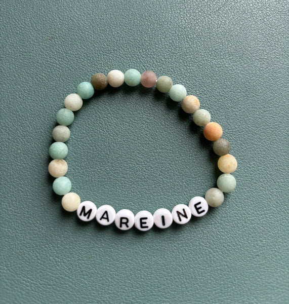 Bracelet élastique de Lithothérapie en Amazonite naturelle, Spécial Parrain Marraine