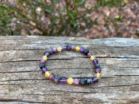 Bracelet spécial Sérénité au travail en Citrine, Améthyste, Labradorite et Lépidolite, Made in France