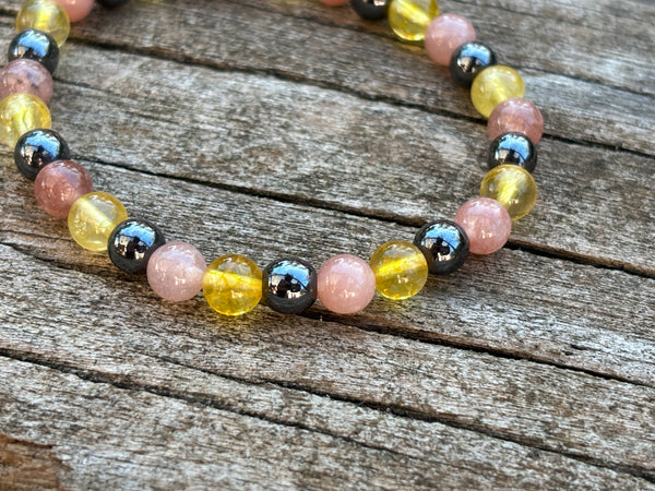 Bracelet spécial Confiance en soi en Citrine, Hématite et Pierre du Soleil, Made in France