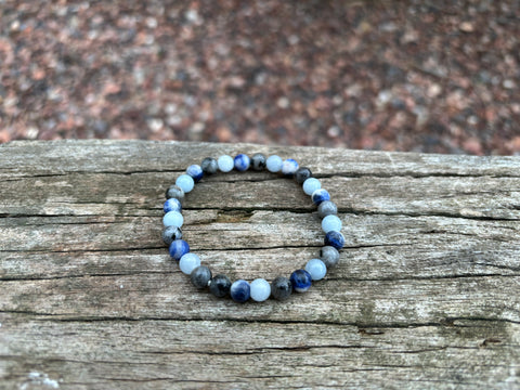 Bracelet élastique de Lithothérapie en Sodalite, Labradorite et Aigue Marine