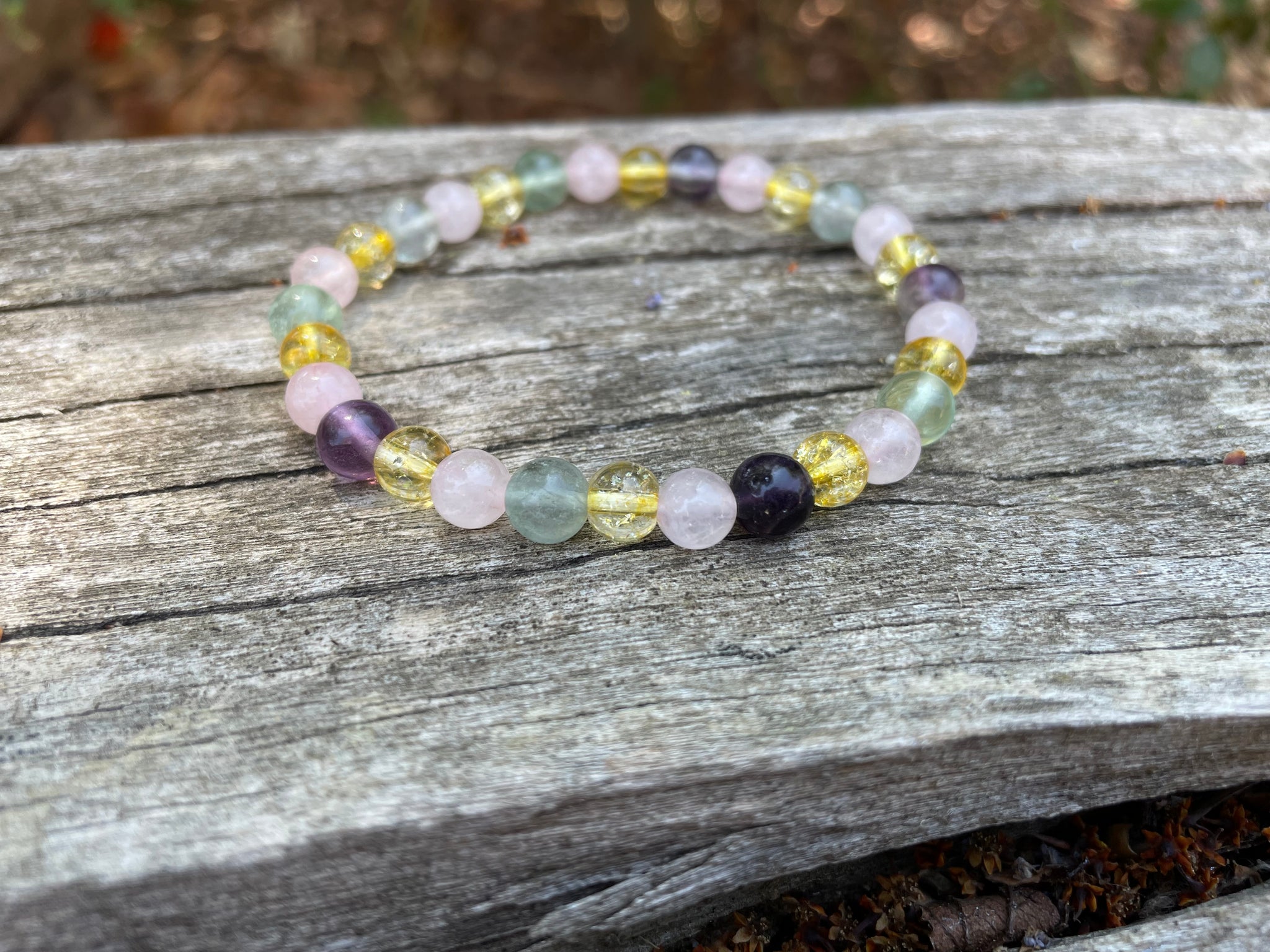 Bracelet lépidolite naturelle, quartz gris, perles roses, idée