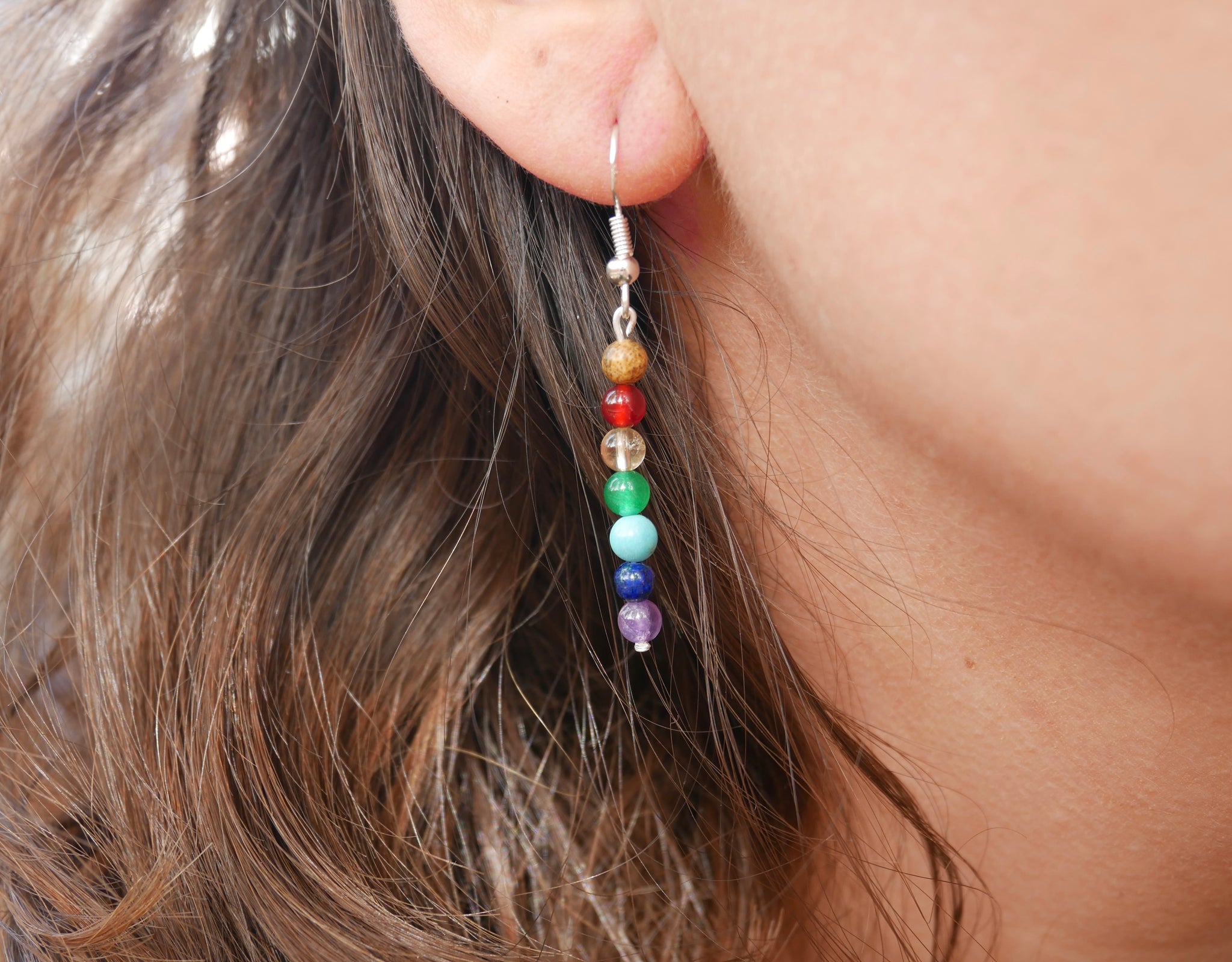 Boucles d'oreilles pendantes chakra en pierre naturelle